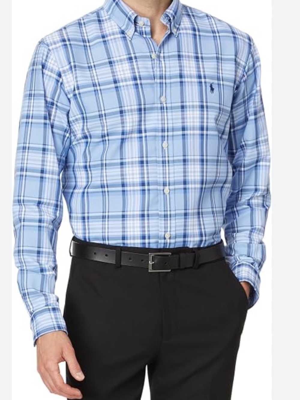 Polo Ralph Lauren Men’s Long Sleeve Button Down Blue Plaid Shirt Size Large